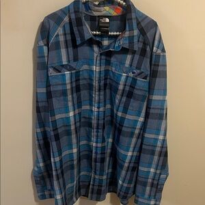 The North Face Mens XXL Blue Plaid Tomales Flannel Hiking Shirt L/S